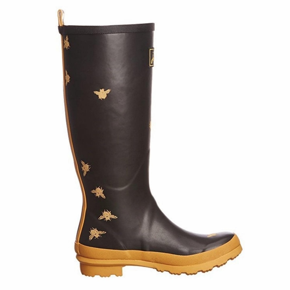 Joules welly print tall rain boots bee size 6